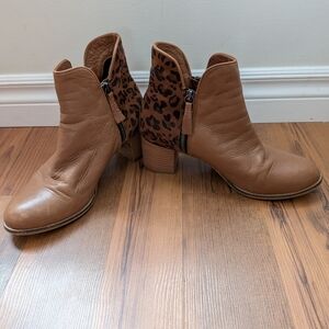 Bueno Brown Ankle Boots with Animal Print